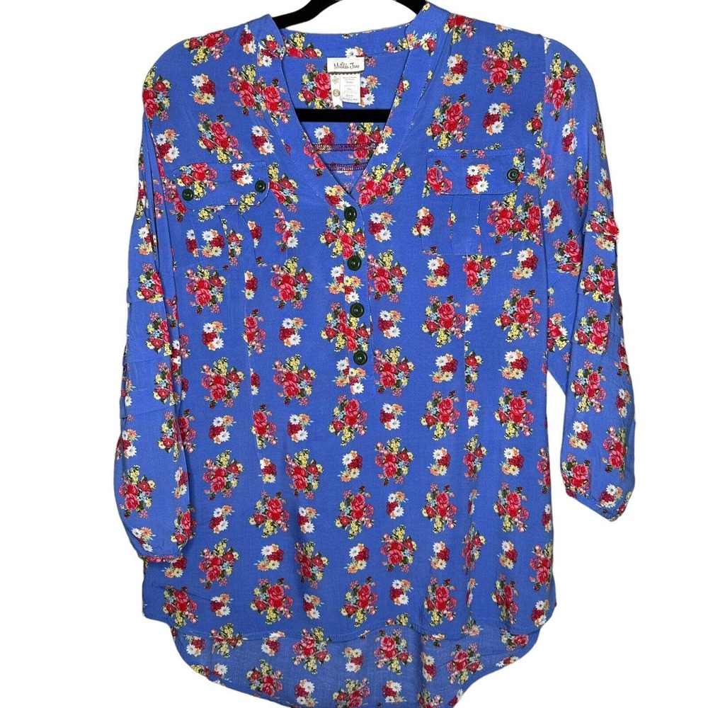 Matilda Jane Secret Fields Women's Size Small Blue Floral Finley Tunic Top
